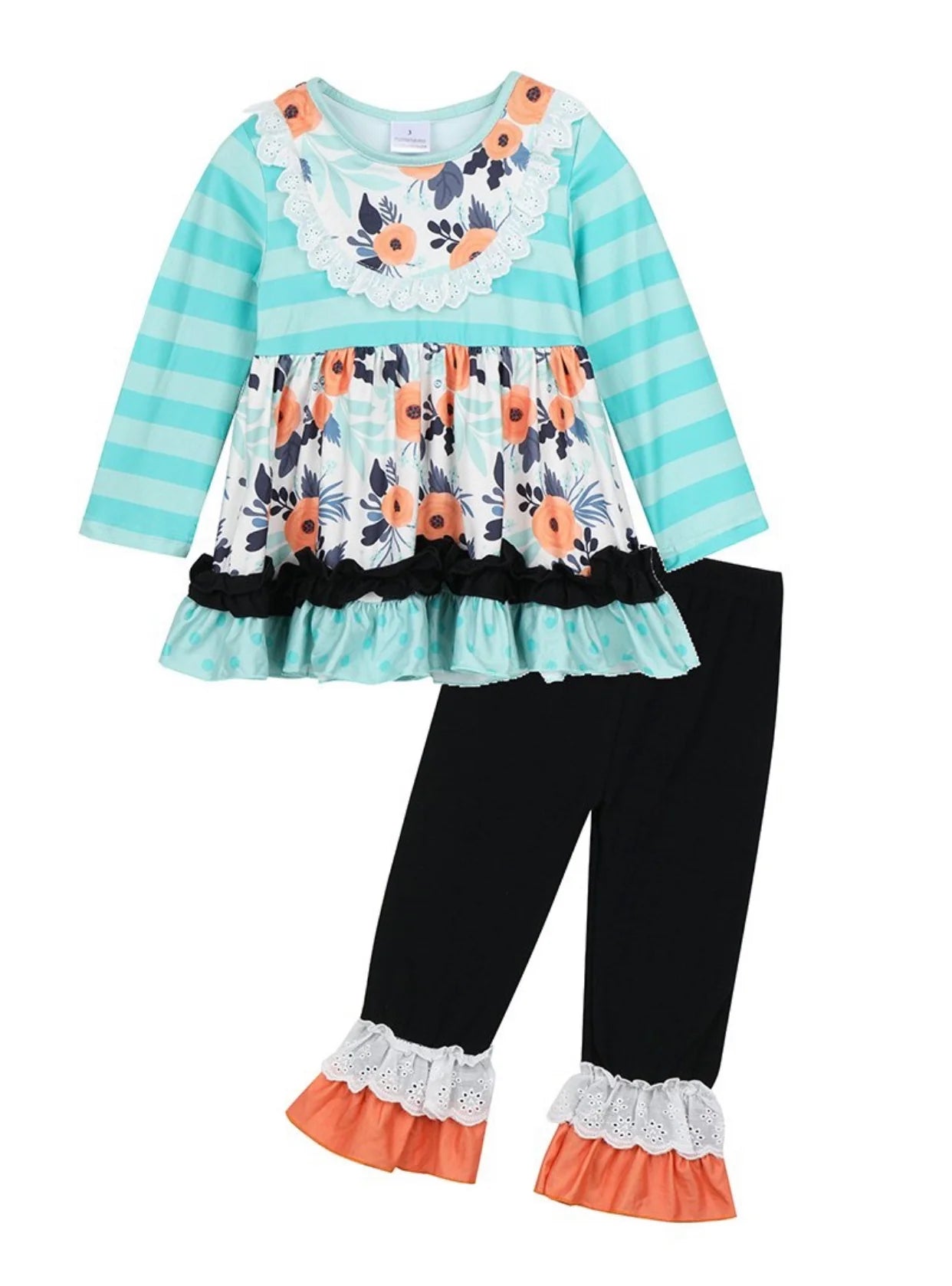 Green Floral Ruffle Set