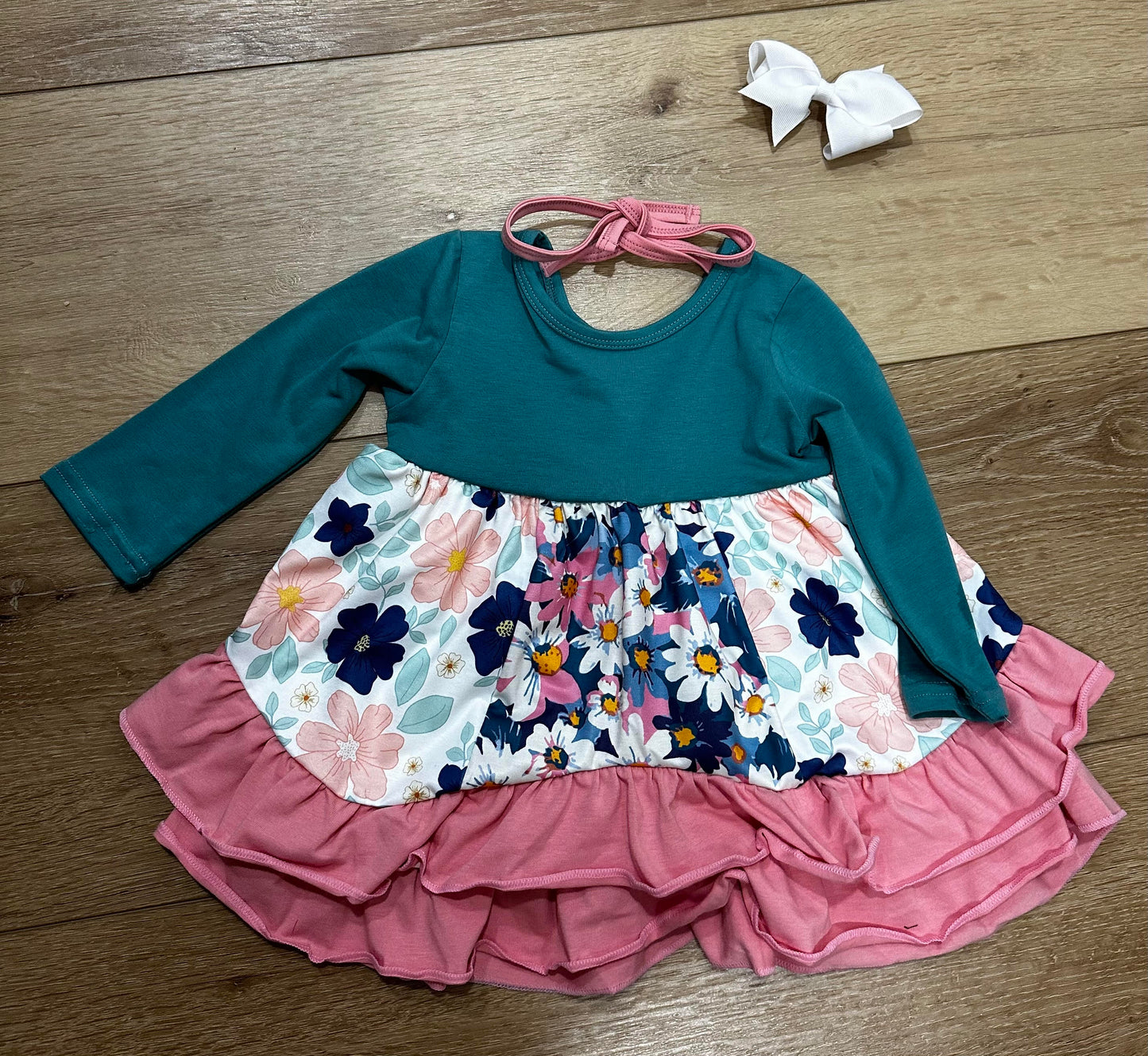 Green Floral Print Twirl Dress