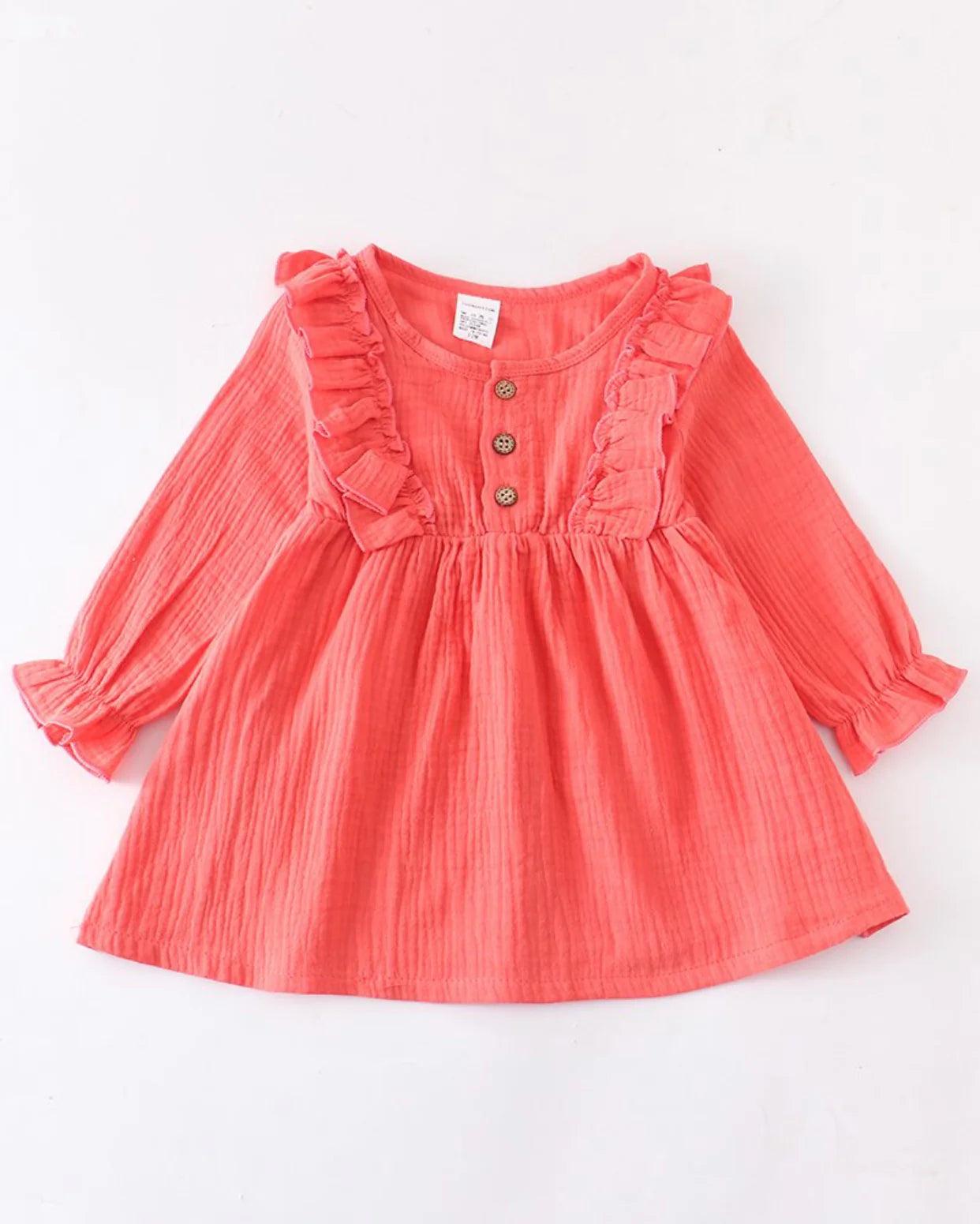 Coral Linen Ruffle Dress