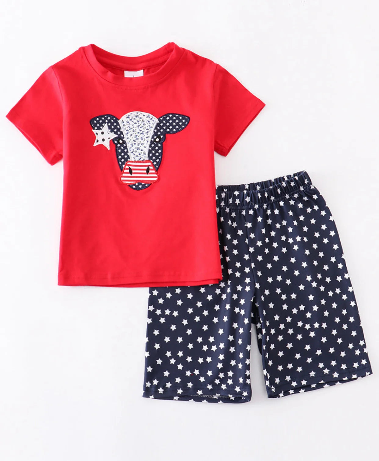 Girl's Cow Applique Star Short Set