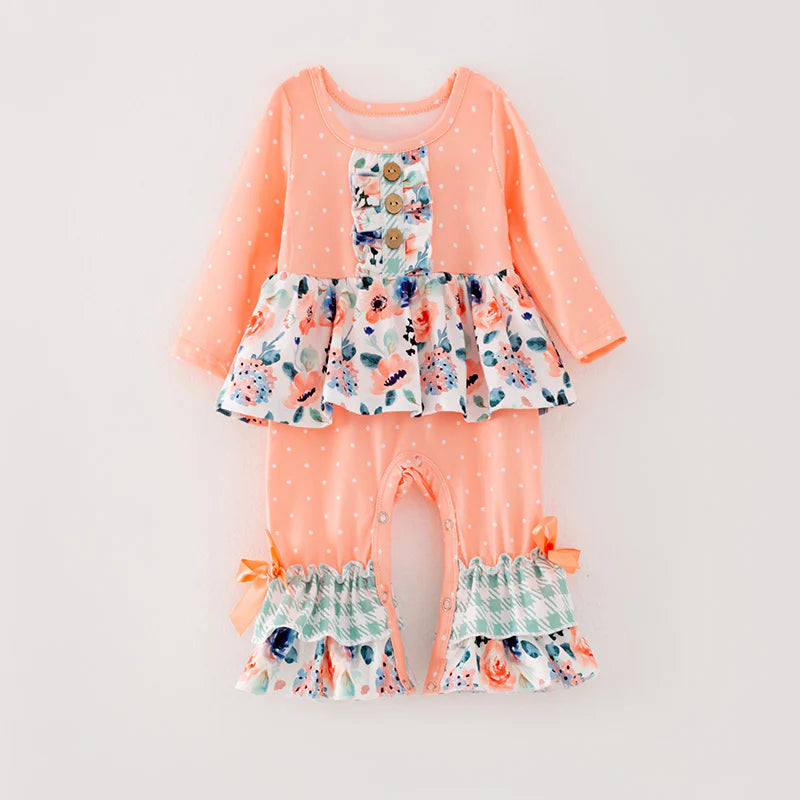 Coral Floral Ruffled Romper