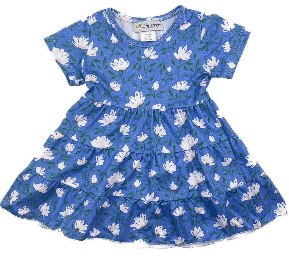 Little Jo Lemon Blue Floral Tiered Dress