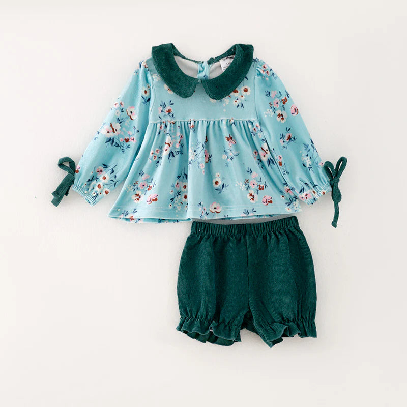 Mint Floral Corduroy Short Set