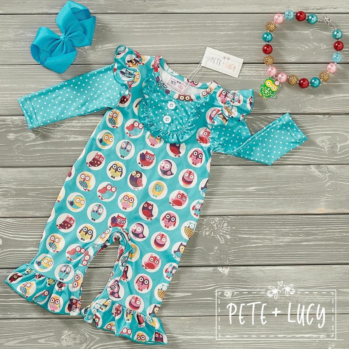 Pete & Lucy Vibrant Owl Romper