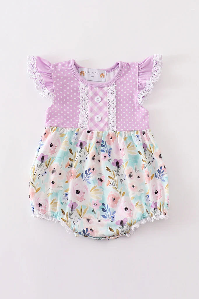 Purple Floral Ruffled Bubble