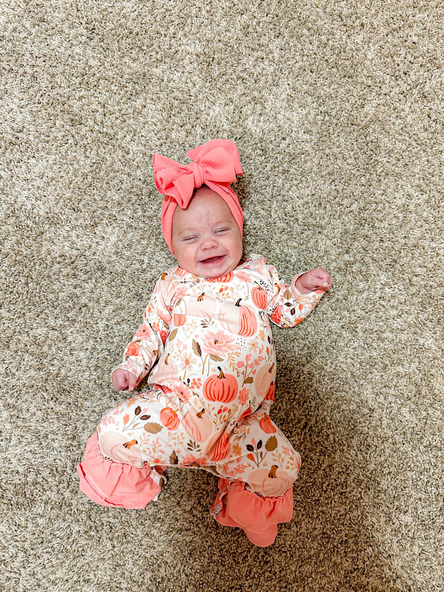 Pink Pumpkin Ruffled Romper