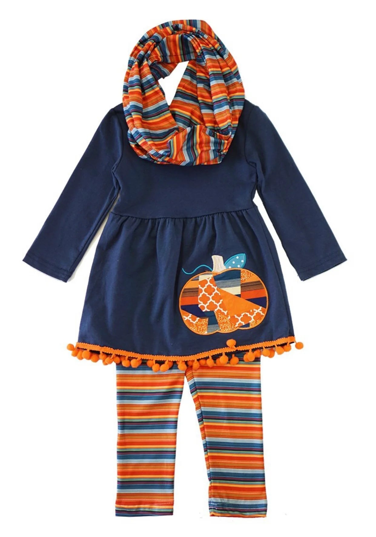 Navy & Stripes Applique Pumpkin Set & Scarf