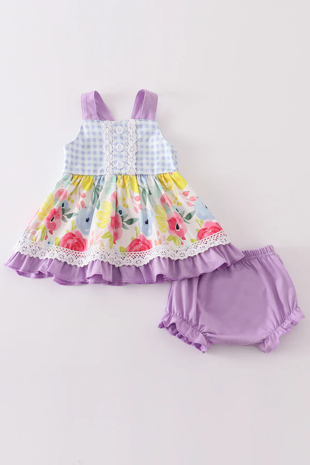 Purple Floral Print Bummie Set